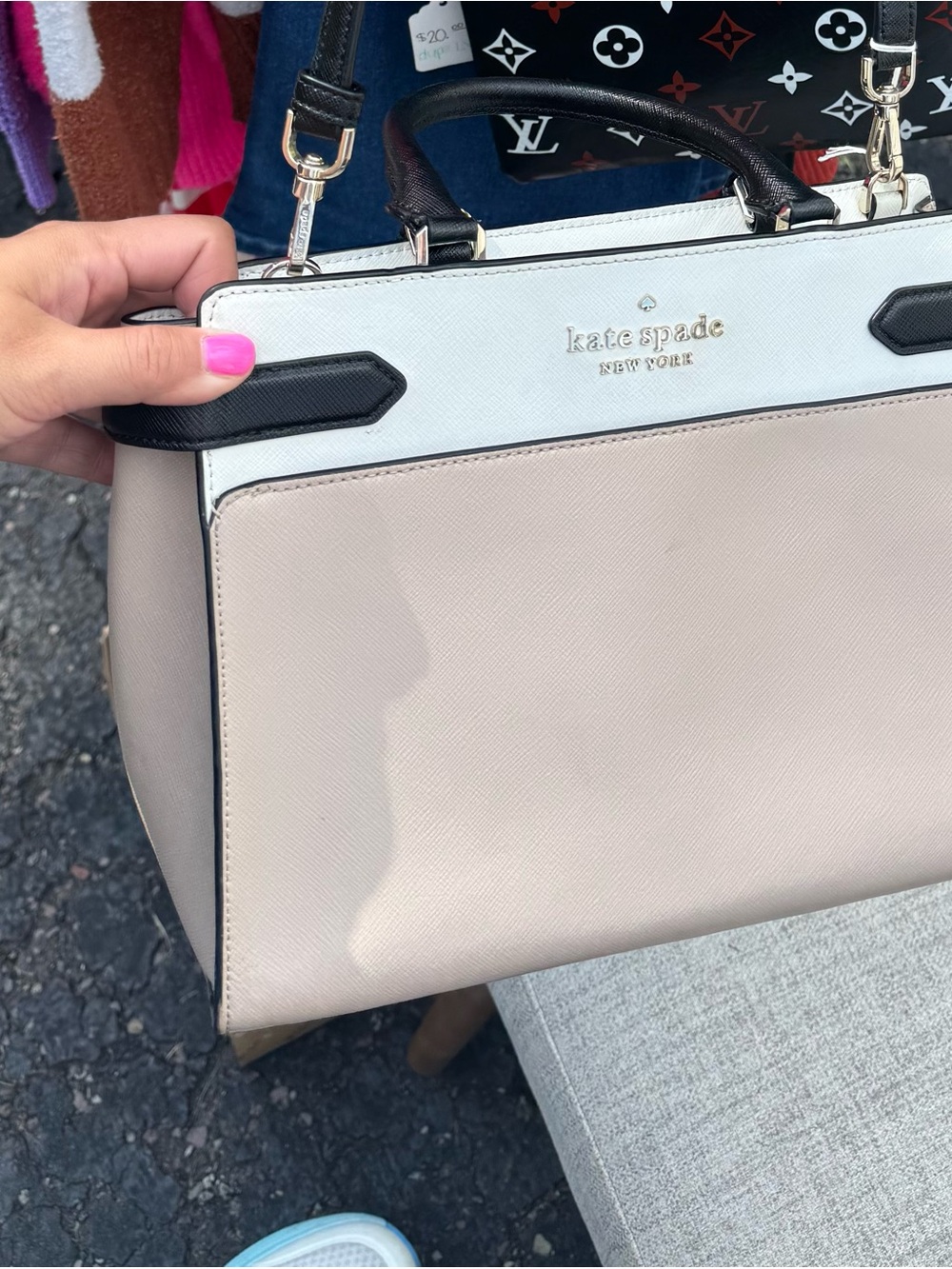 kate spade Two-Tone Leather Satchel in Beige, White & Black